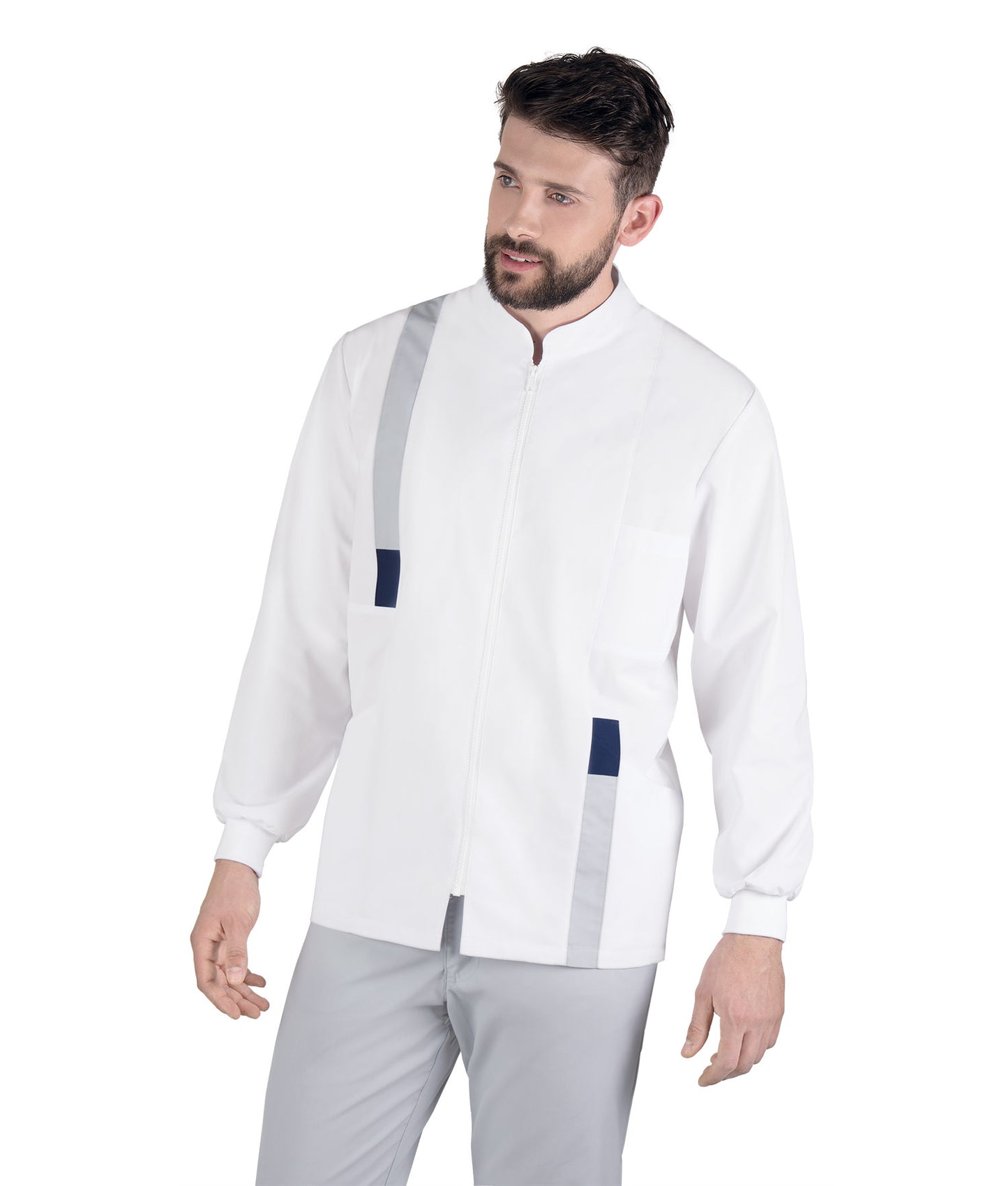 Unisex Ζακέτα - Μπλούζα μακρύ μανίκι με γκρί και Blue Navy λεπτομέρειες , 3 τσέπες της Medical Bodyguart code: 122/1