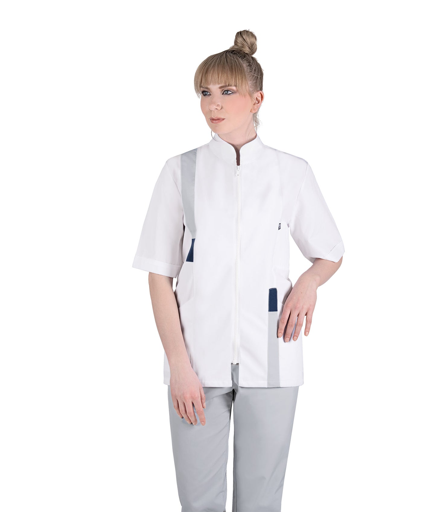 Unisex Ζακέτα - Μπλούζα κοντό μανίκι με γκρί και Blue Navy λεπτομέρειες , 3 τσέπες της Medical Bodyguart code: 123/1