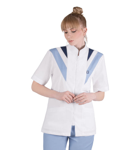 Unisex Ζακέτα - Μπλούζα κοντό μανίκι  με σιέλ και Blue Navy λεπτομέρειες , φερμουάρ , 3 τσέπες  της Medical Bodyguard code:126/1