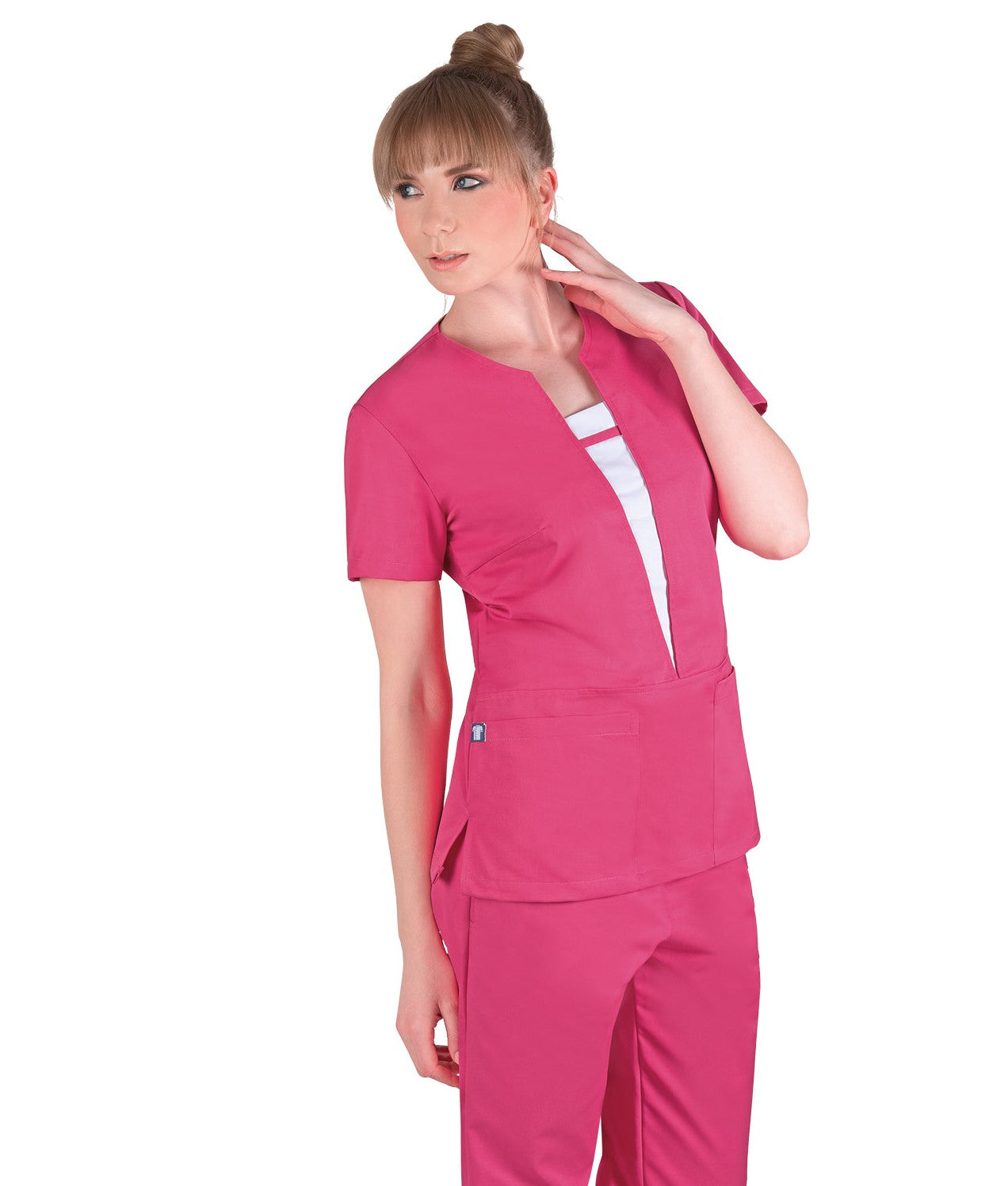 Γυναικεία Μπλούζα Scrub φούξια με λευκή λεπτομέρεια , 3 τσέπες  της Medical Bodyguard  CODE: 225/13
