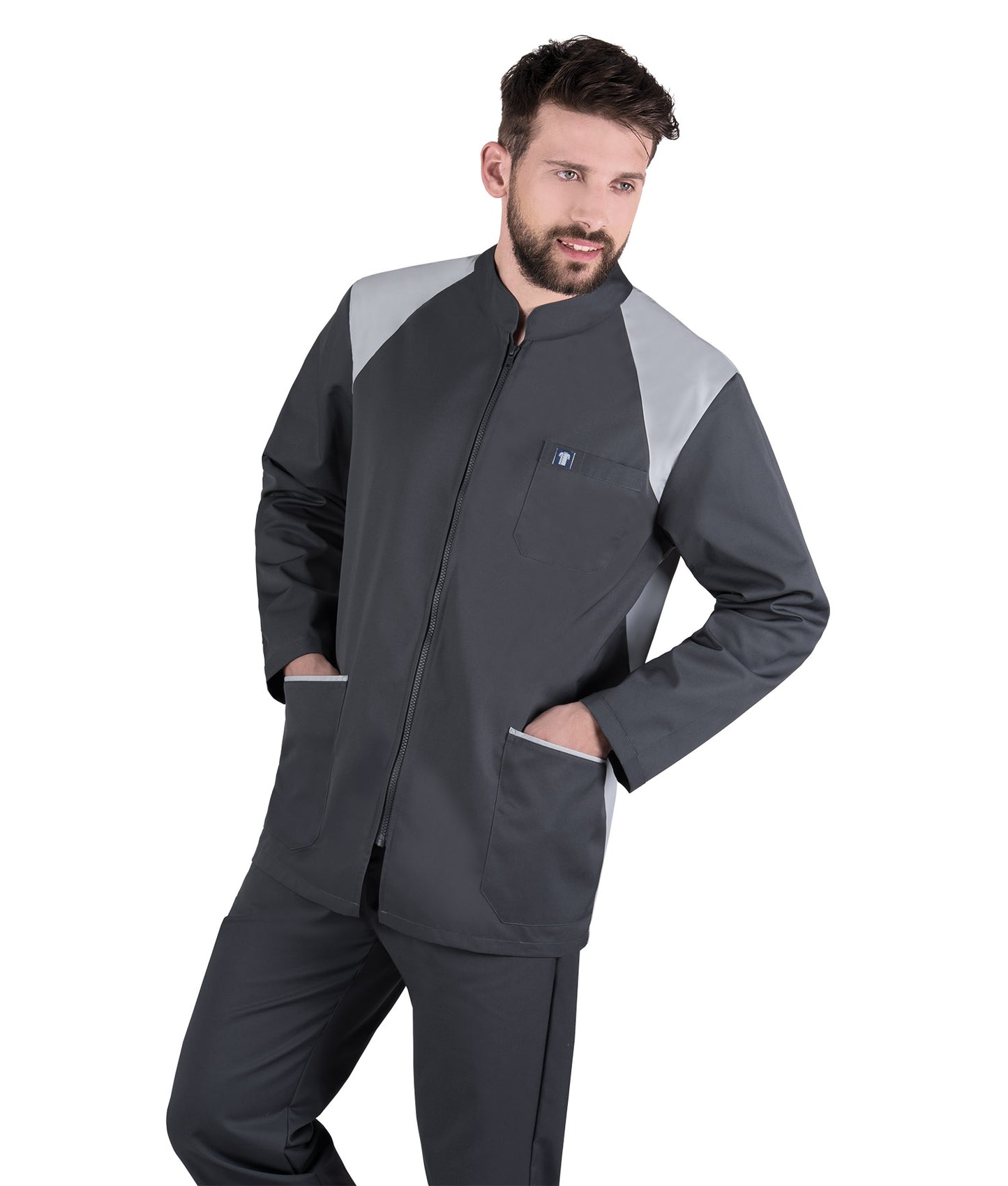 Unisex Ζακέτα - Μπλούζα μακρύ μανίκι , σκούρο γκρί με ανοιχτό γκρί λεπτομέρειες , φερμουάρ , 3 τσέπες  της Medical Bodyguard code: 279/17