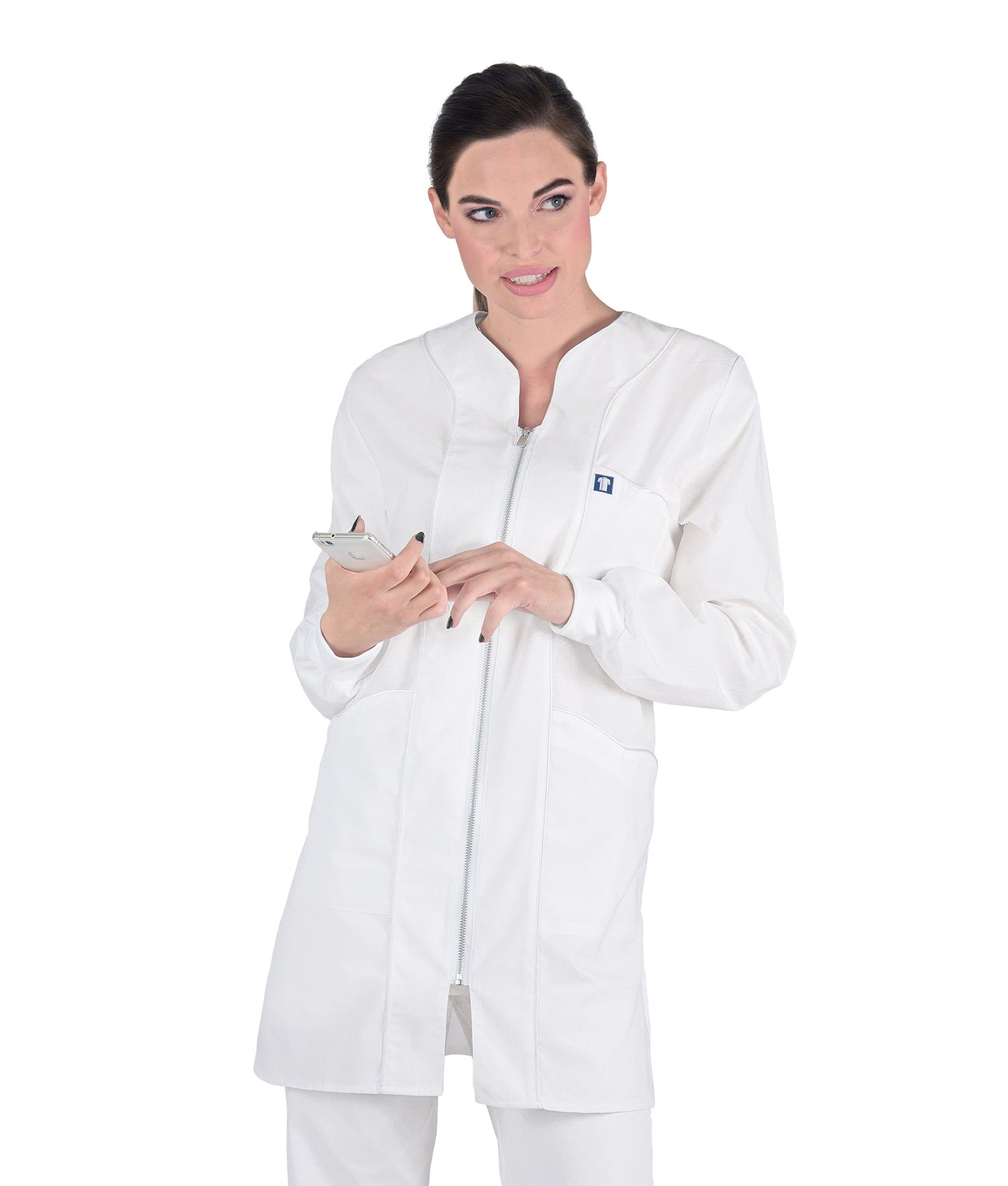 Γυναικεία Ζακέτα - Μπλούζα ,λευκό , φερμουάρ , 3 τσέπες , προστατευτικό λάστιχο - rip  της Medical Bodyguard code: 305/1