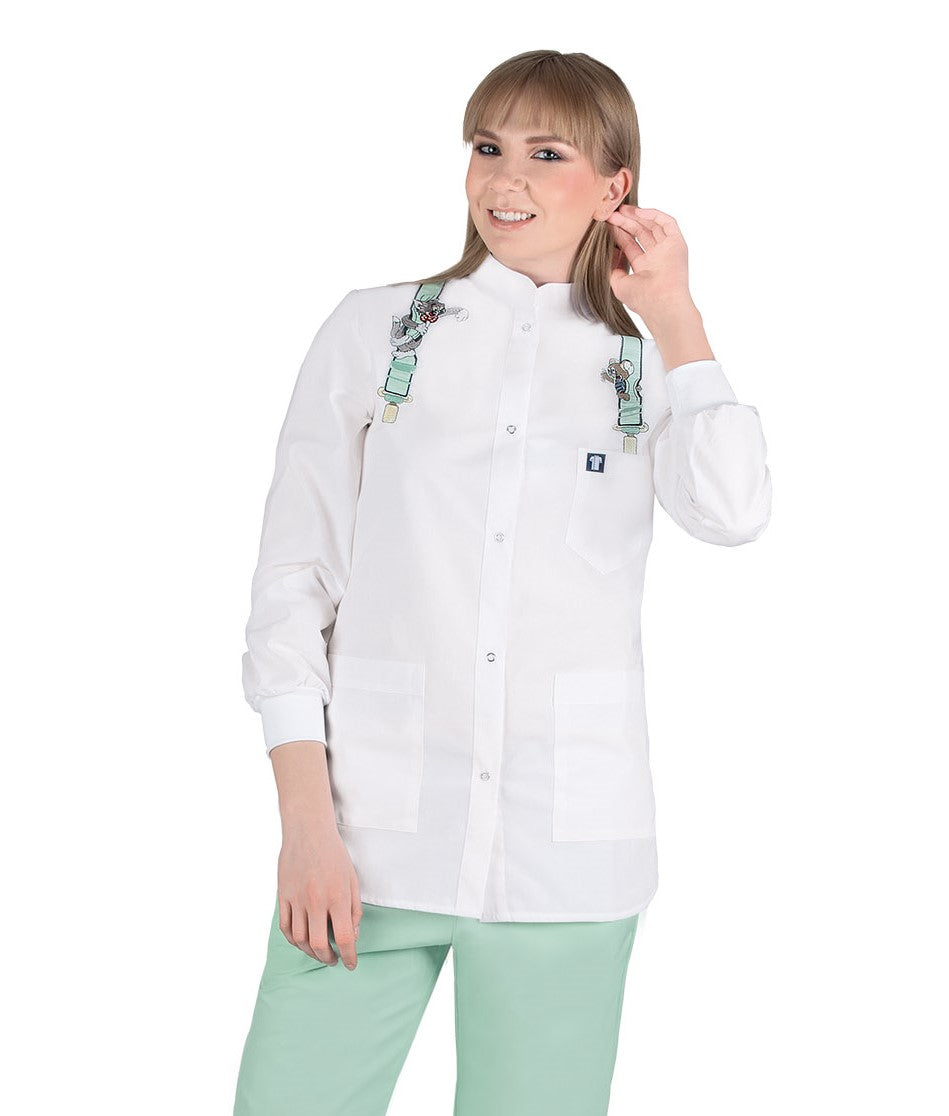 Γυναικεία Ζακέτα - Μπλούζα Μακρύ μανίκι  με κέντημα , τρούκς , προστατευτικό λάστιχο - rip , 3 τσέπες  της Medical Bodyguard code:309/2