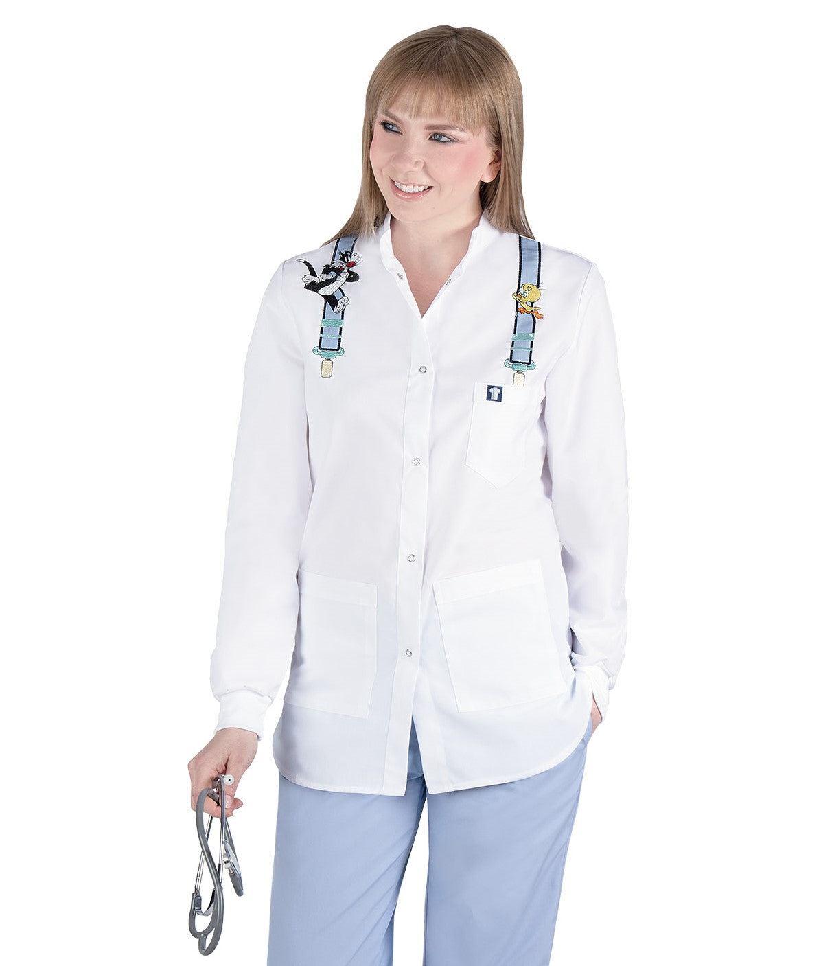 Γυναικεία Ζακέτα - Μπλούζα Μακρύ μανίκι  με κέντημα , τρούκς , προστατευτικό λάστιχο - rip , 3 τσέπες  της Medical Bodyguard code:309/3