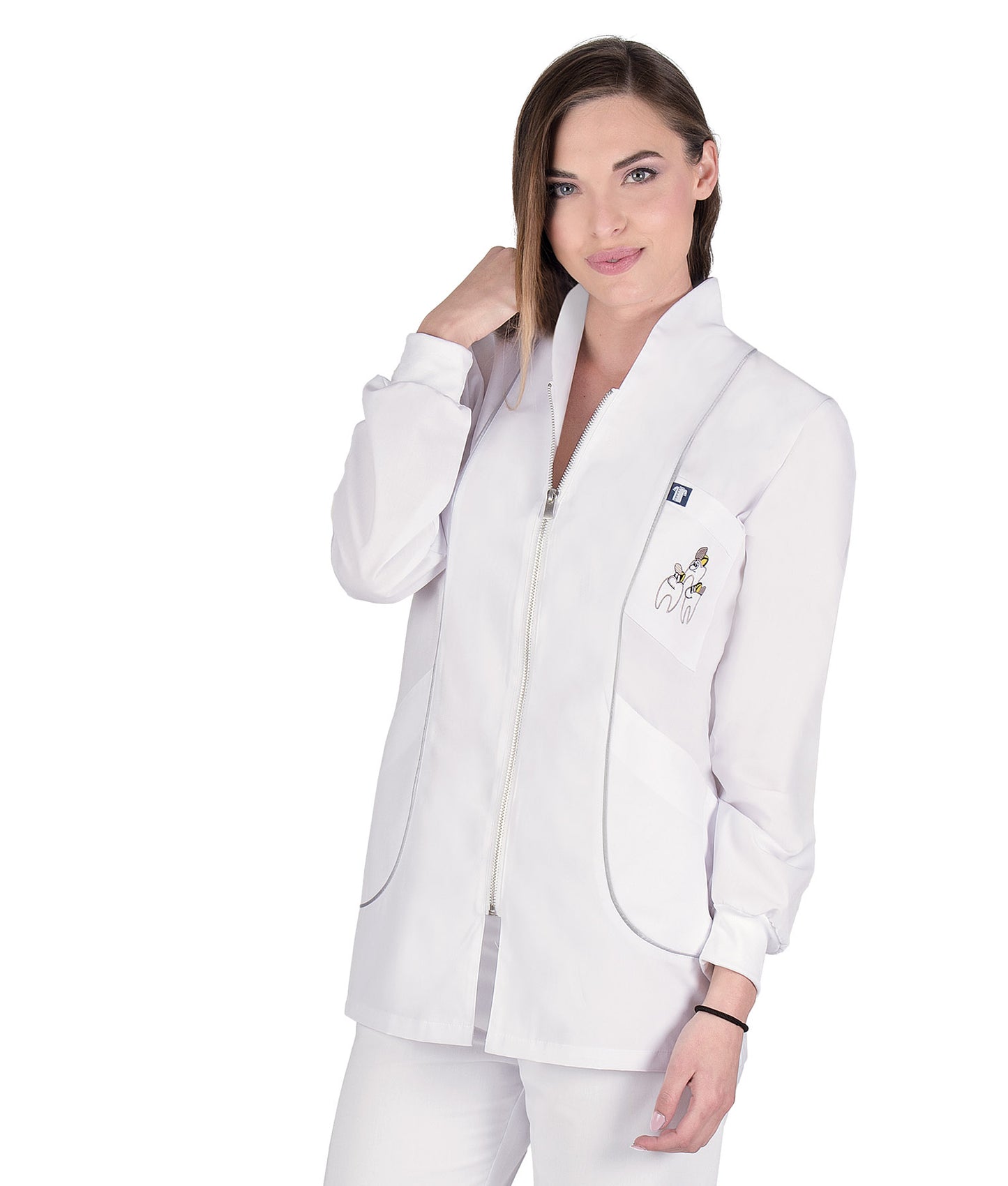 Γυναικεία Ζακέτα - Μακρύ μανίκι  με κέντημα , φερμουάρ , 3 τσέπες  της Medical Bodyguard code:355/1