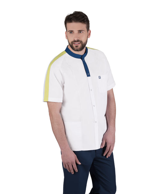 Unisex Μπλούζα  λευκό με λάιμ και μπλέ λεπτομέρειες , τρούκς και 3 τσέπες  της Medical Bodyguard  CODE: 829/1